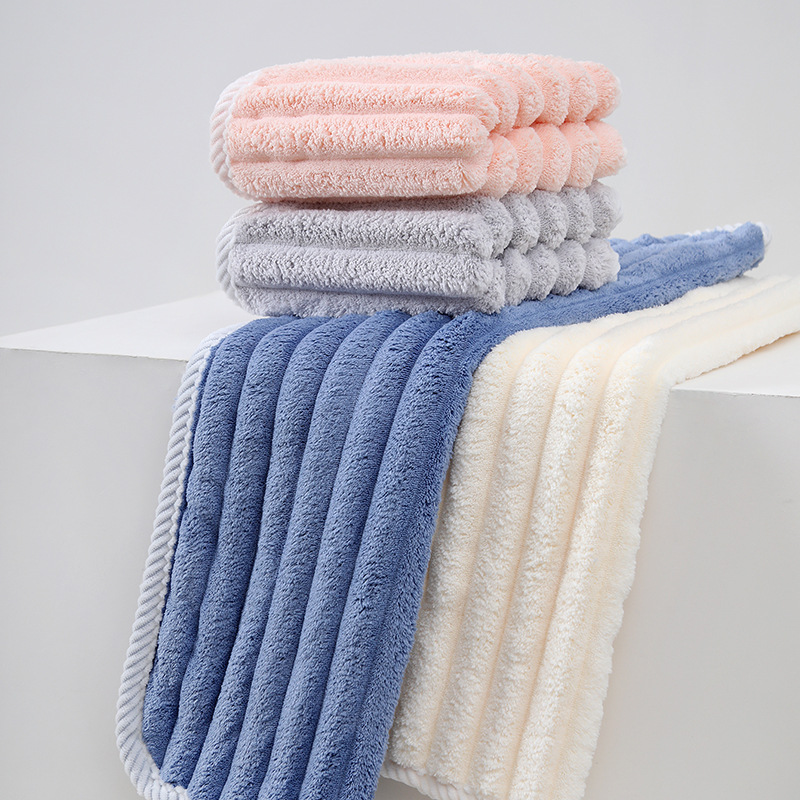 Xiangfeng new product coral velvet corduroy extra thick towel skin-friendly soft absorbent striped face washcloth wholesale