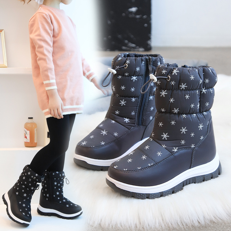Fábrica de botas de nieve para niños transfronterizos al por mayor zapatos acolchados de algodón para niños medianos y grandes botas de invierno cálidas forradas de lana botas de invierno para niñas de comercio exterior image 6