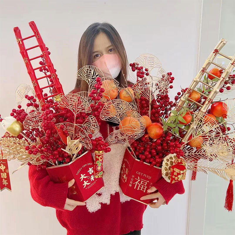 大吉大利新年福桶 喜庆年宵花花艺花盒diy手工包花材料插花摆件