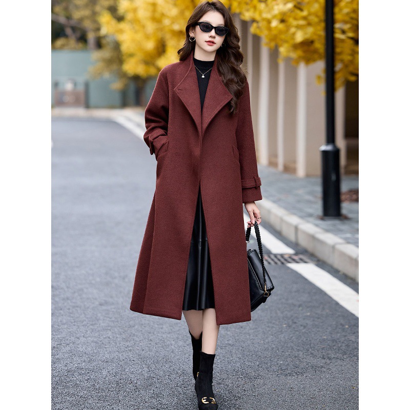 Wool Coat Women's Mid-Length Winter 2025 New Versatile Elegant Lace-Up Waist Quilted Thickeneded Woolen Outwear