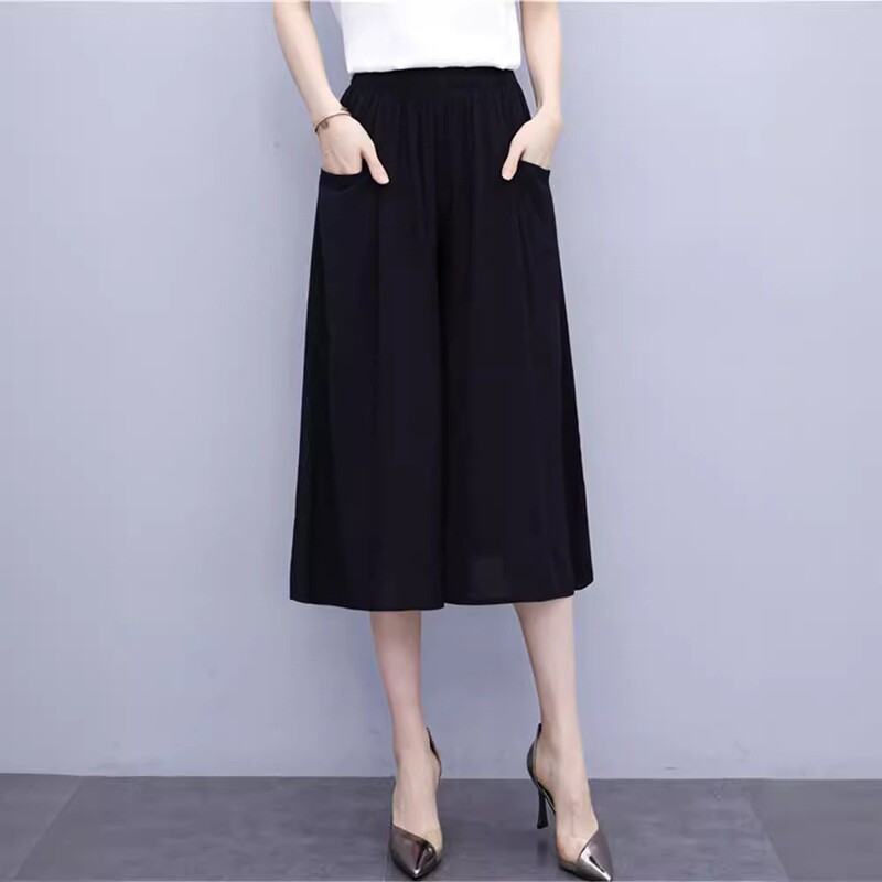 Cropped Pants for Women, Summer Thin Cotton Silk Pants for Middle-Aged and Elderly Mothers, Wide-Leg Pants, Large Size Loose Culottes, Casual Pants Cropped Pants for Women, Summer Thin Cotton Silk Pants for Middle-Aged and Elderly Mothers, Wide-Leg Pants, Large Size Loose Culottes, Casual Pants