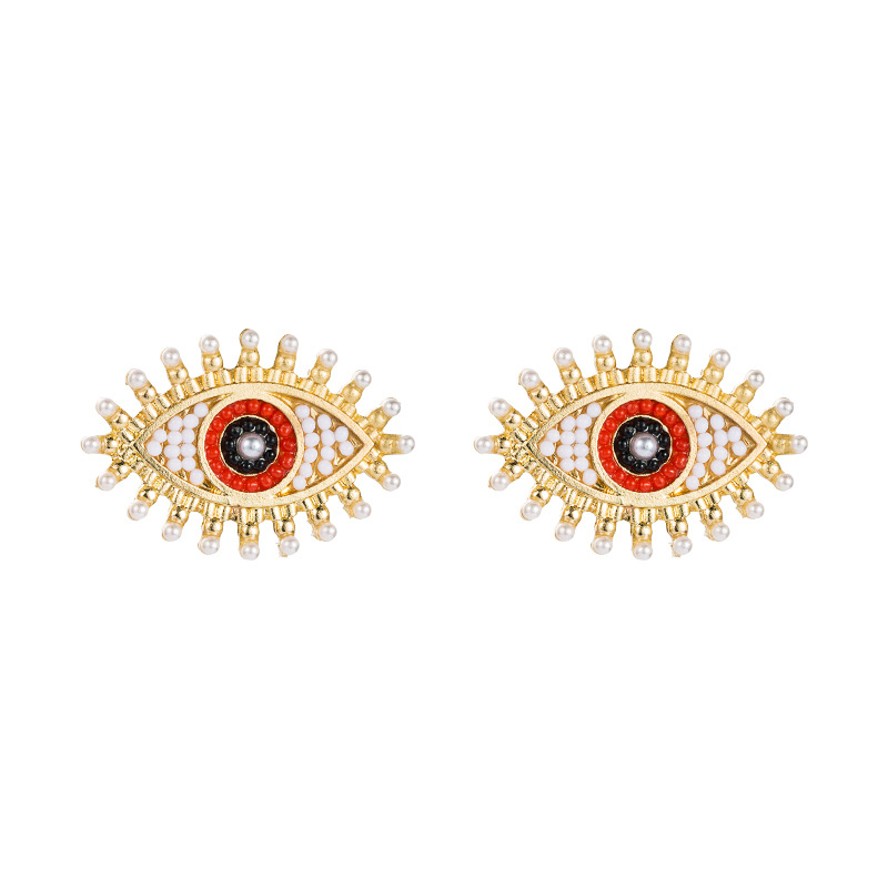 Retro Devil's Eye Alloy Inlaid Pearl Rhinestone Earrings display picture 8