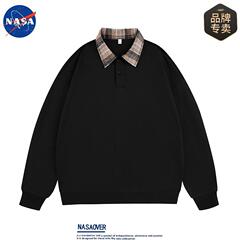 NASA公式連名潮牌折り襟衛衣男金春秋ゆるいアメリカ復古poloシャツカップル長袖