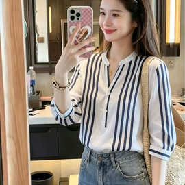 年轻妈妈时尚高档洋气质中老年女夏季七分袖衬衣上衣服女士夏装