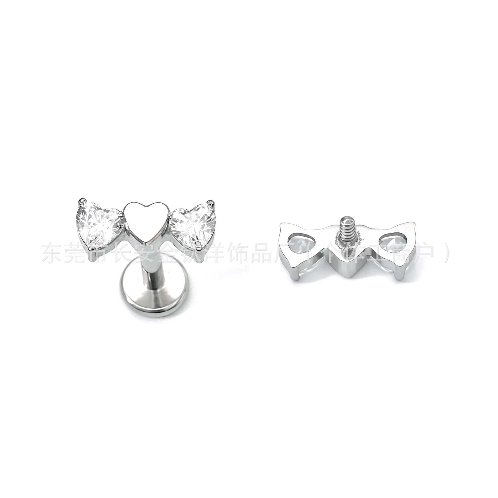 F136 Titanium Internally Threaded Triple Heart Zirconia Stud Earrings - Cartilage Ear Bone Studs for Women Men detail image 7