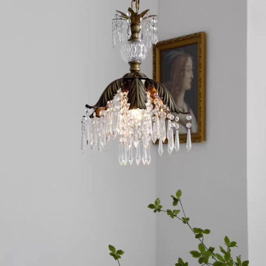 Beauty Light French Pastoral Retro Restaurant Crystal Chandelier Bedside Cloakroom Aisle Porch Brass Lamps