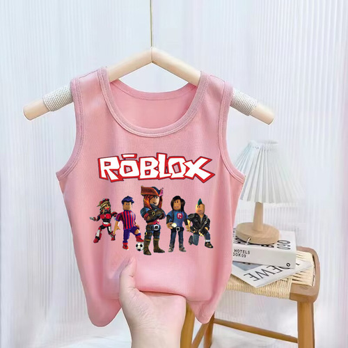 跨境货源Roblox热销卡通印花图案童装中大童无袖背心外贸一件代发