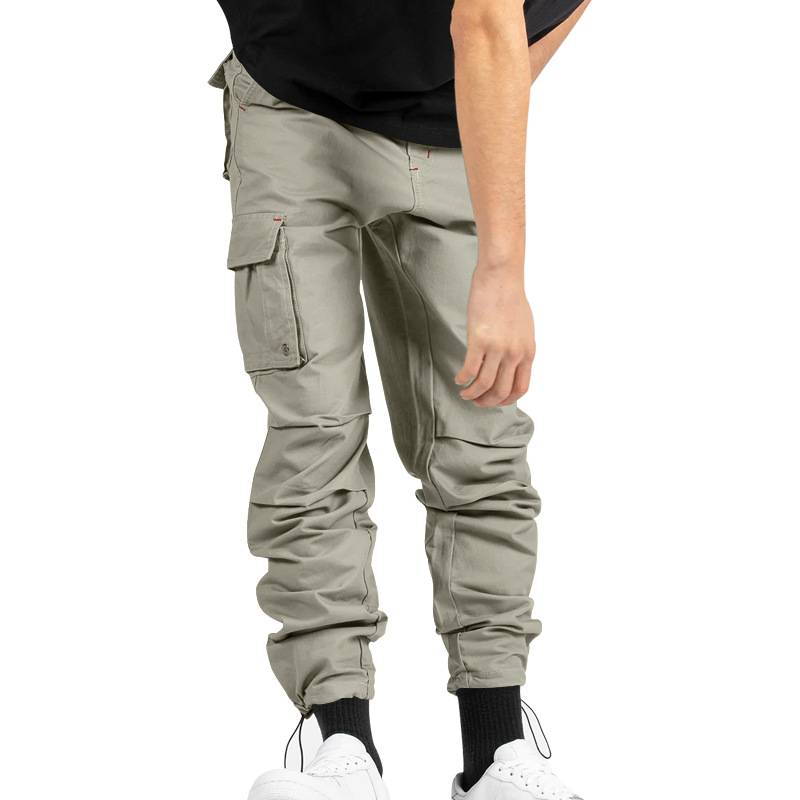 Herrenbekleidung Gewebte Stoffhose mit Kordelzug und mehreren Taschen, einfarbig, lässige Arbeitshose_voghion.com