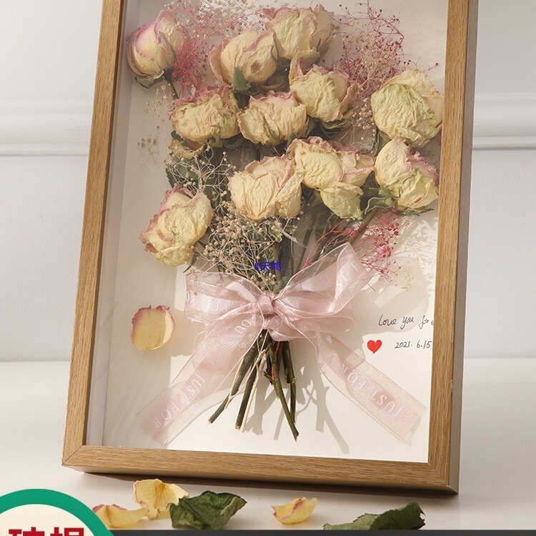 Hollow Dried Flower Photo Frame Table, Immortalized Flower Preservation Specimen, Handmade Picture Frame, Bouquet Display Ticket Root Photo Frame