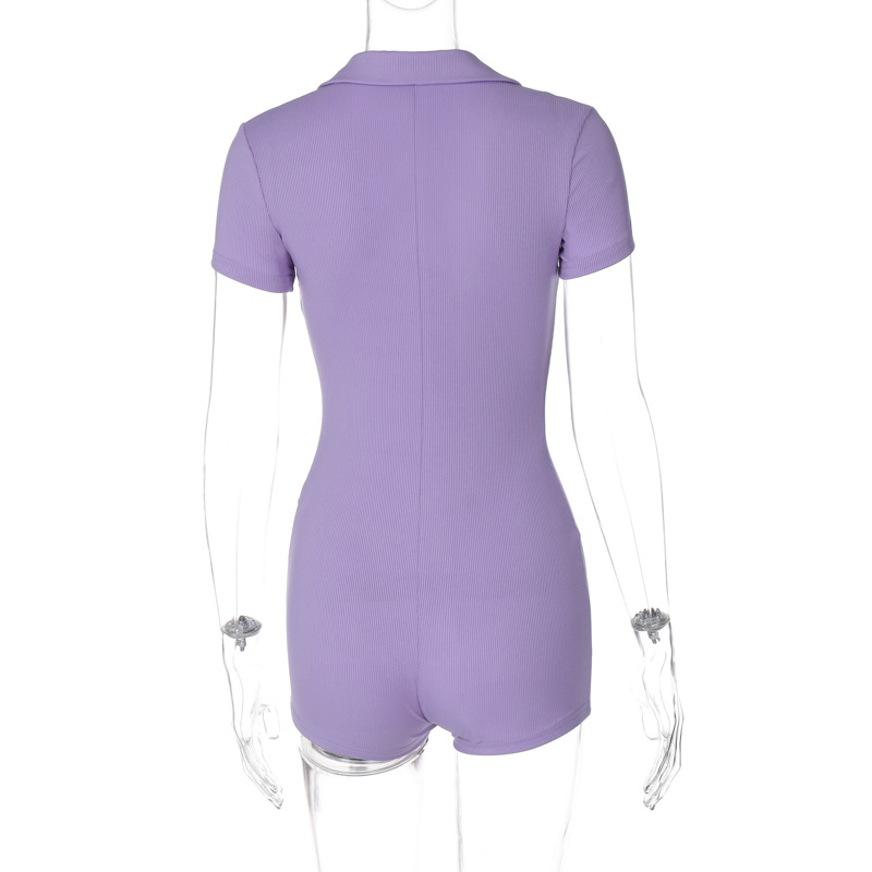 Mono deportivo ajustado de manga corta con cuello y botones para mujer