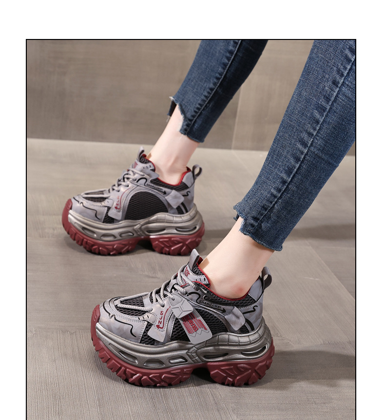 Giày sneaker nữ chunky đế dày tăng chiều cao 9 cm phong cách thể thao — sâm panh chi tiết 11