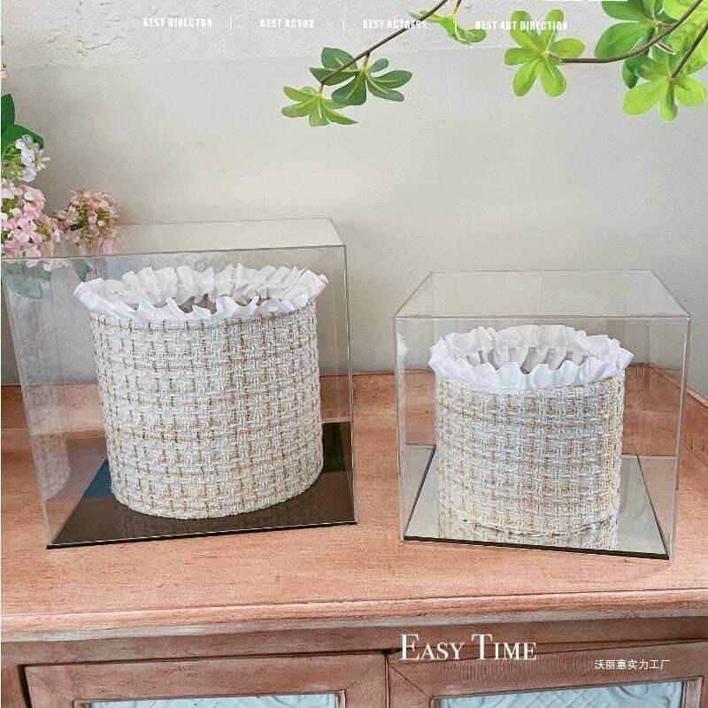 永生花亚克力镜面花盒小香风抱抱桶花束材料包自制生日礼盒空盒子