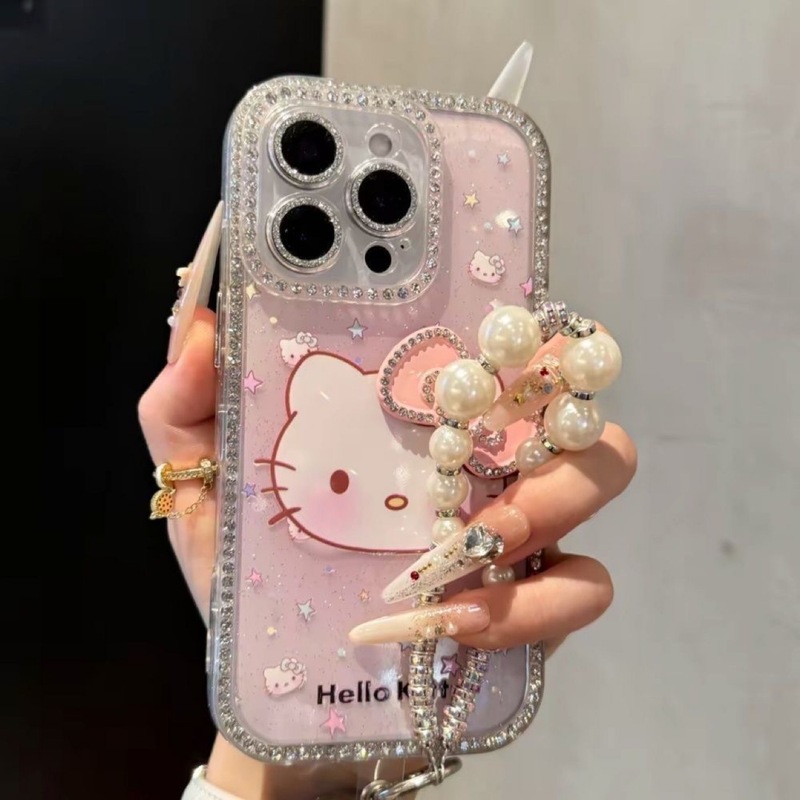 可爱卡通KT猫适用苹果16promax手机壳iPhone15点钻14日韩13防摔16|undefined