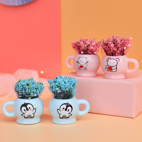 New kettle simulated flower plastic ornaments micro landscape plastic flower pot diy handmade decoration children's toys