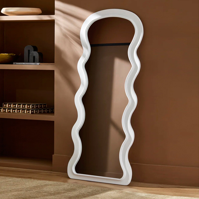 网红波浪全身镜落地镜家用ins奶油风试衣穿衣镜女生卧室异形镜子