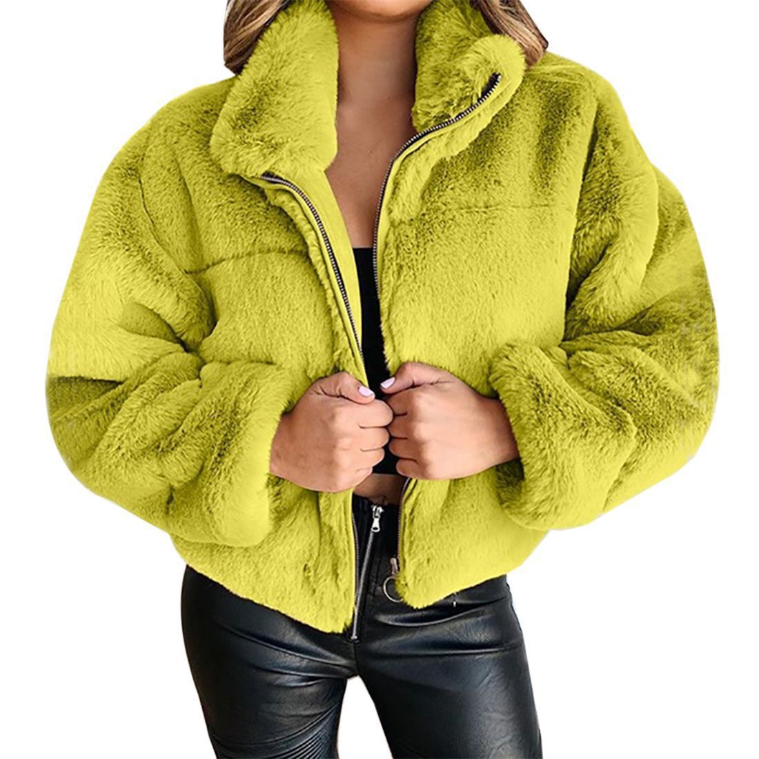 Women'S Fashion Solid Color Patchwork Zipper Coat Plush Coat display picture 9
