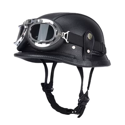 Retro Half Helmet, Motosiklet dəbilqələri - m55-56-black-silver-frame-harley-mirror-limited-time-carnival