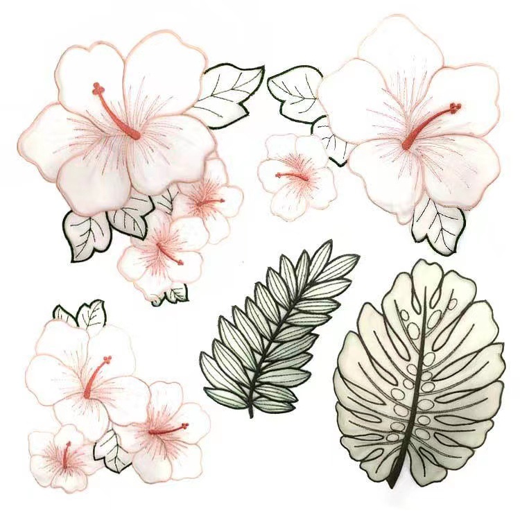 欧根纱刺绣花朵布贴布粉红绣花瓣荷叶水溶花边女装吊带背心辅料