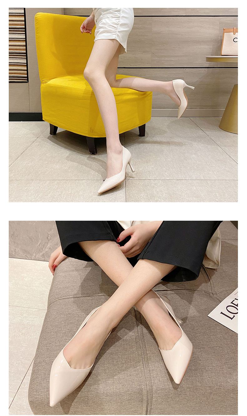 Giày cao gót nữ mũi nhọn gót nhọn kiểu dáng đơn giản thanh lịch — Màu đen chi tiết 9