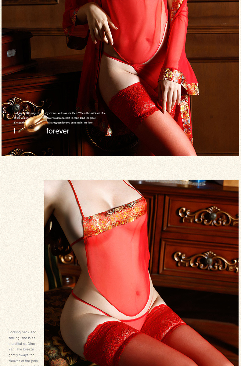 Sheer Mesh Hanfu-Inspired Lingerie Set with Jacket, Short Skirt and Panty — detail image 6