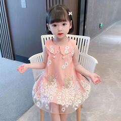 女の子ドレスサマードレス 2025 新しい子供の孔雀インターネットセレブスタイルプリンセスドレス少女ベビーガールドレス