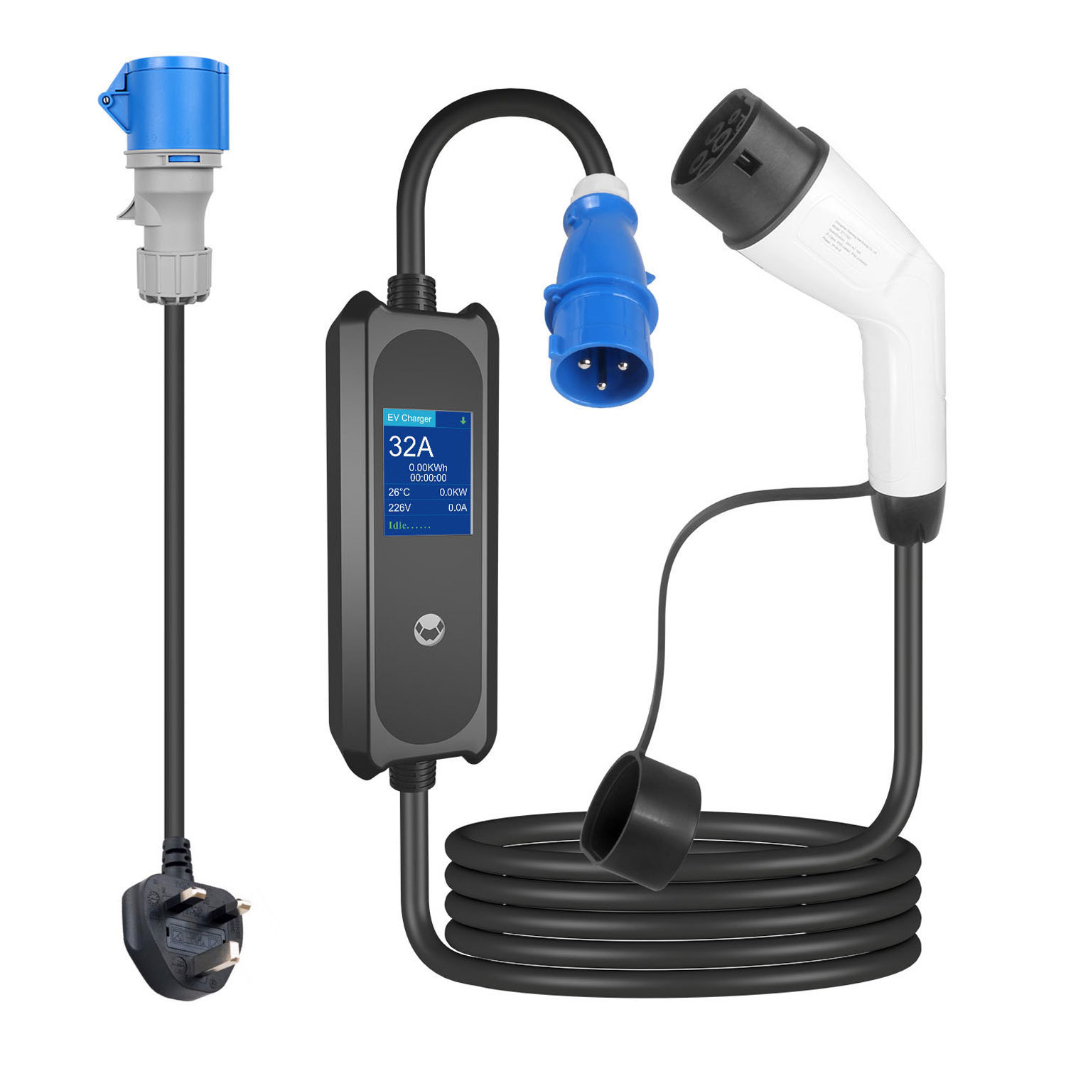 欧标便携式充电桩套装TYPE家用交流充电枪32A7KW大屏显可带蓝牙