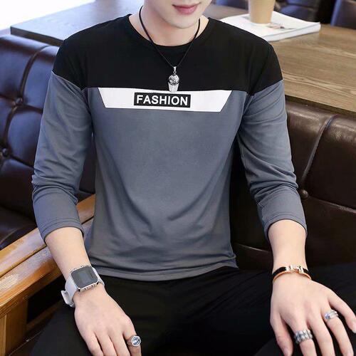 Autumn Men's Long-Sleeve T-Shirt Korean Style Casual Men's Letter Splicing Base Shirt Top Trendy Men's Clothing