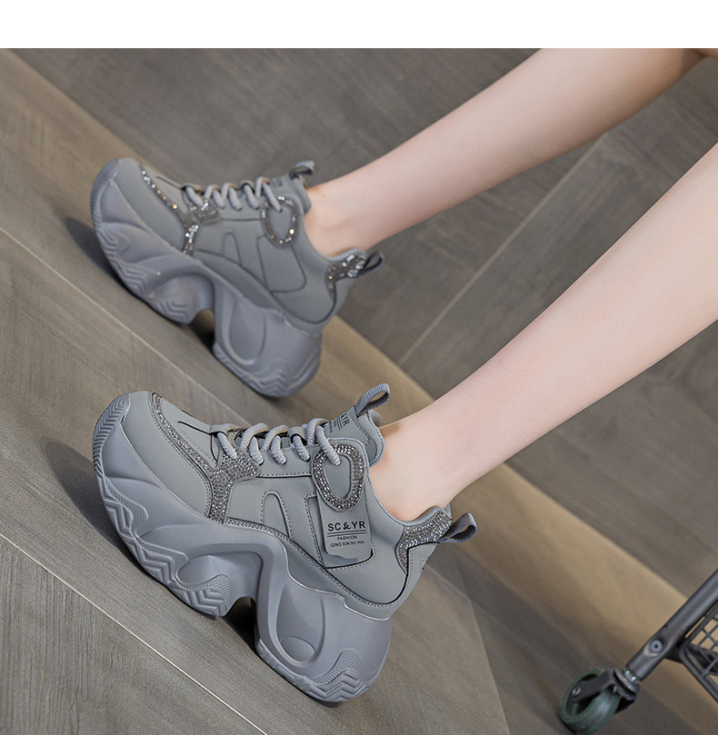 Giày sneaker nữ đế dày chunky tăng chiều cao ẩn dây buộc thời trang — M2983 lớp lót đơn màu nâu, M2983-1 plus nâu nhung, M2983-1 plus nhung xám, M2983 lớp lót đơn màu xám chi tiết 20
