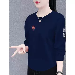 清仓捡漏中年女士妈妈装洋气宽松显瘦长袖上衣女圆T袖领休闲T恤衫