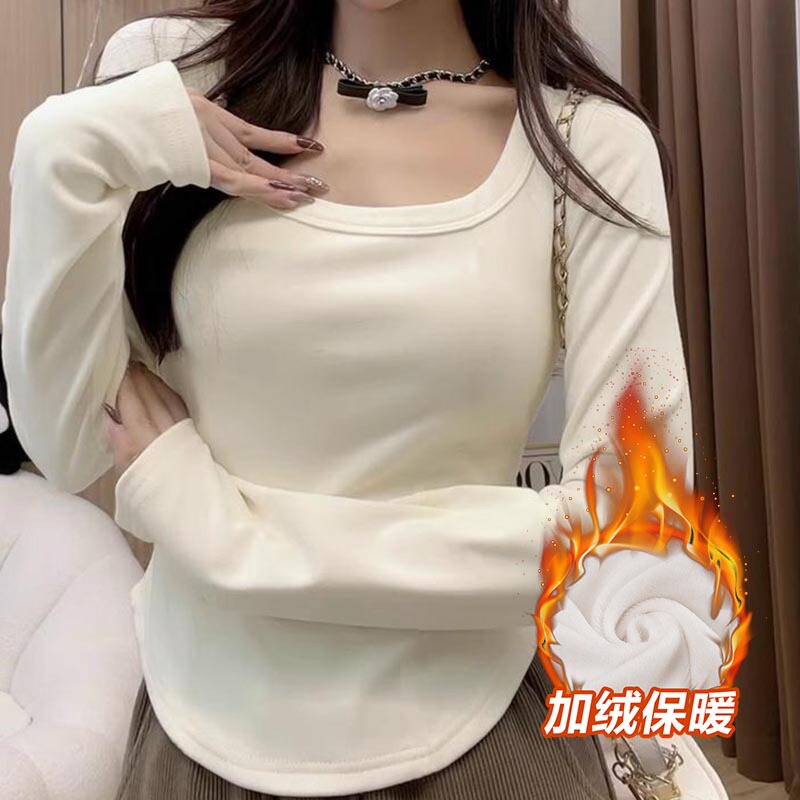 低U领正肩长袖t恤春秋女大码胖mm冬季内搭打底衫百搭修身显瘦上衣|undefined