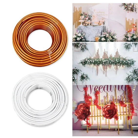 Tubo de moldeo curvo blanco dorado tubo de boda PVC moldeado aluminio plástico escenario accesorios de decoración duro