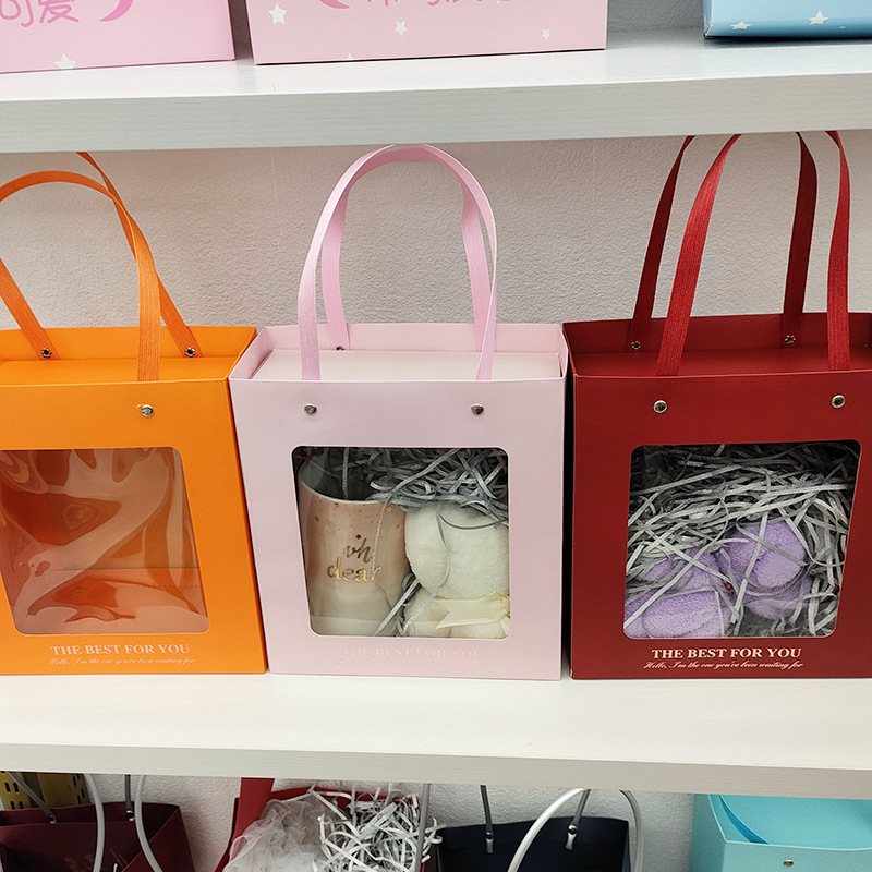 Internet Celebrity Gift Box Square Transparent Window Gift Box Valentine's Day Teacher's Day Wedding Candy Box Wine Red