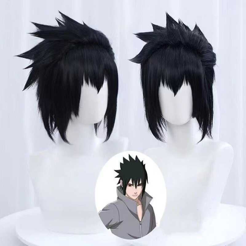 Naruto Uchiha Sasuke Cosplay Wig, Fluffy Top, Rose Net