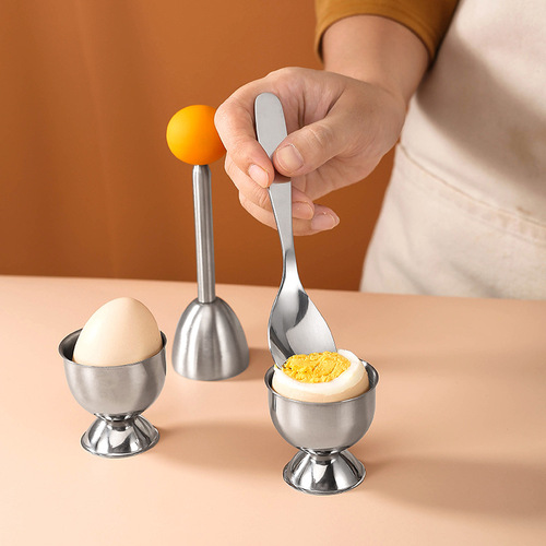 Factory direct sales breakfast tool 304 stainless steel egg cutter egg shell opener with egg tray set creative egg opening