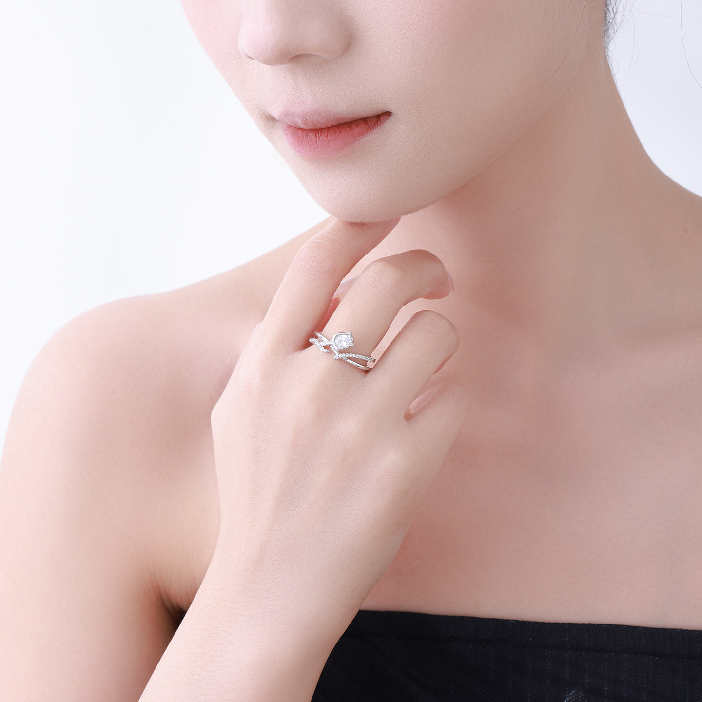 Xuping mano nueva pequeña joya artificial flores tulipanas anillo de doble capa de moda elegante temperamento anillo mujer
