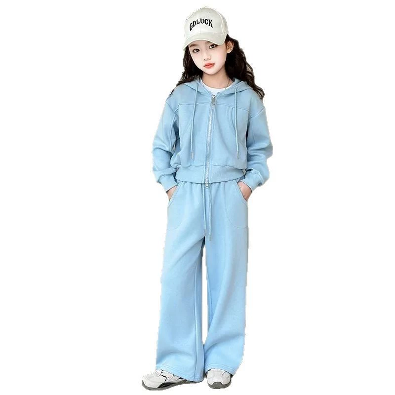 Fashionable autumn sports set for students, solid color cardigan