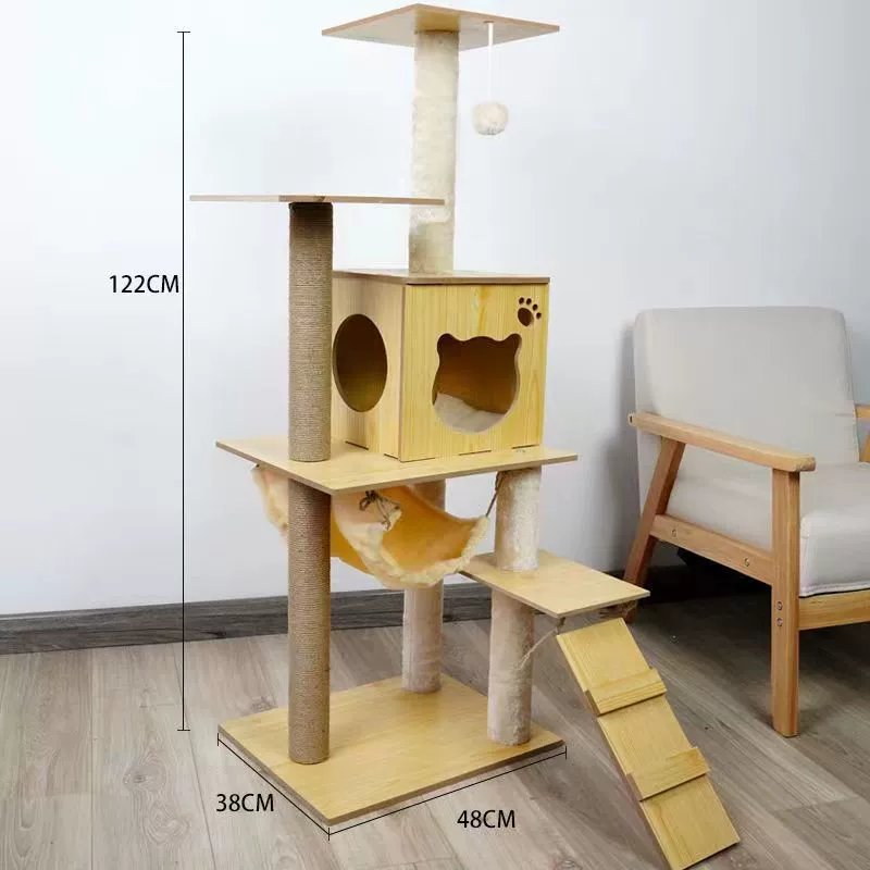 Cat Climbing Tower, 52×37×130 cm, Multi-Level Cat Tree with Sisal/Hemp Posts, Hammock