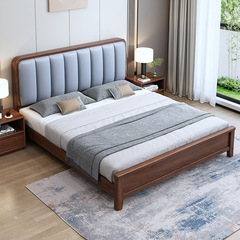 新中式黑胡桃木1.5米實木床現代簡約1.8米雙人軟靠氣壓抽屜儲物床