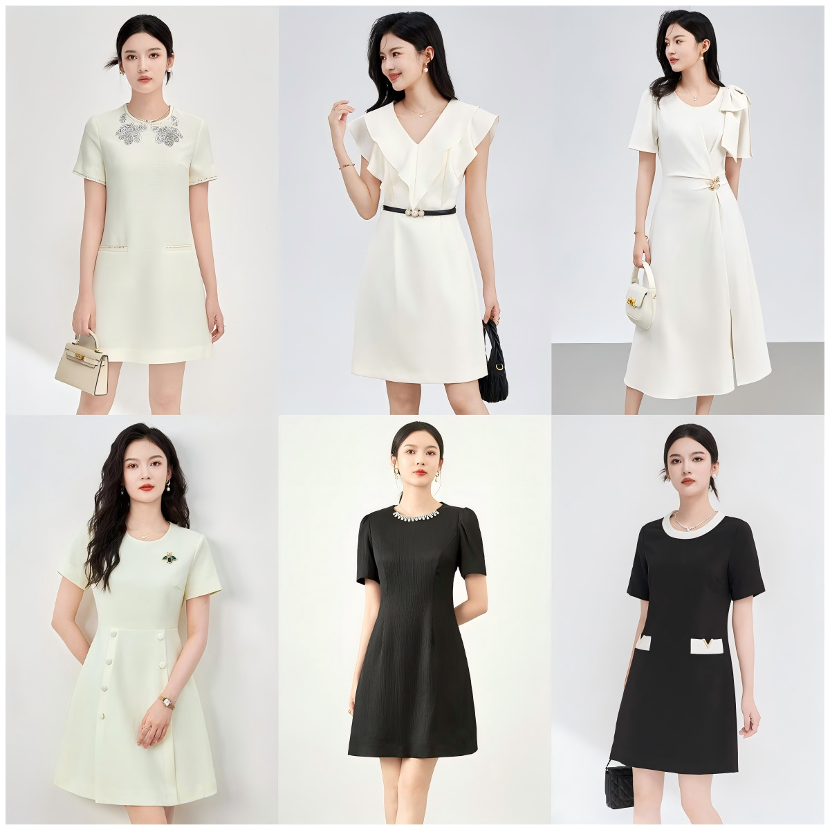 Đầm suông nữ midi mùa hè tay ngắn cổ tròn — 2415306 - Đen