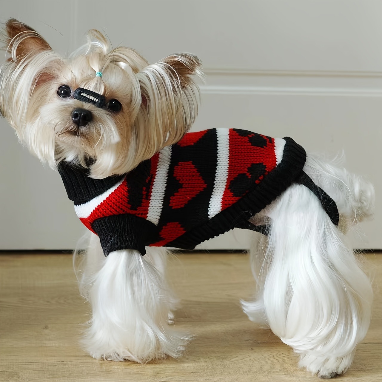 犬ニットセータートランプ柄秋と冬暖かいペット服小型犬テディビションファッション服