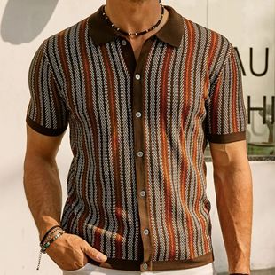 European and American foreign trade Men's high-end short-sleeved sweater summer new striped jacquard business polo shirt SY0116