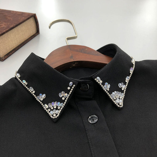 Hand-sewn crystal glass bead fake collar, high-end quality women's wear, trendy fashion manufacturer direct sale fake collar