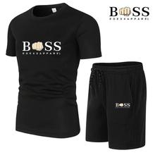 2024新款男士健身时尚套装男士休闲运动服套装快干运动服短袖T恤+