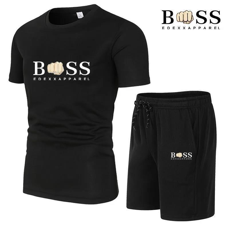 2024 New Men's Fitness Fashion Suit Men's Casual Sportswear Suit Quick-Drying Sportswear Short-Sleeved T-Shirt+