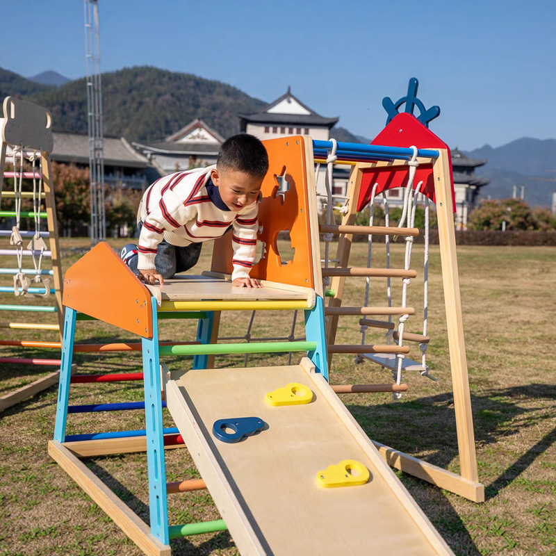 新しい子供用クライミングコンビネーション幼稚園ベビー遊び場屋外屋内コンビネーション大型無垢材クライミングフレーム|undefined