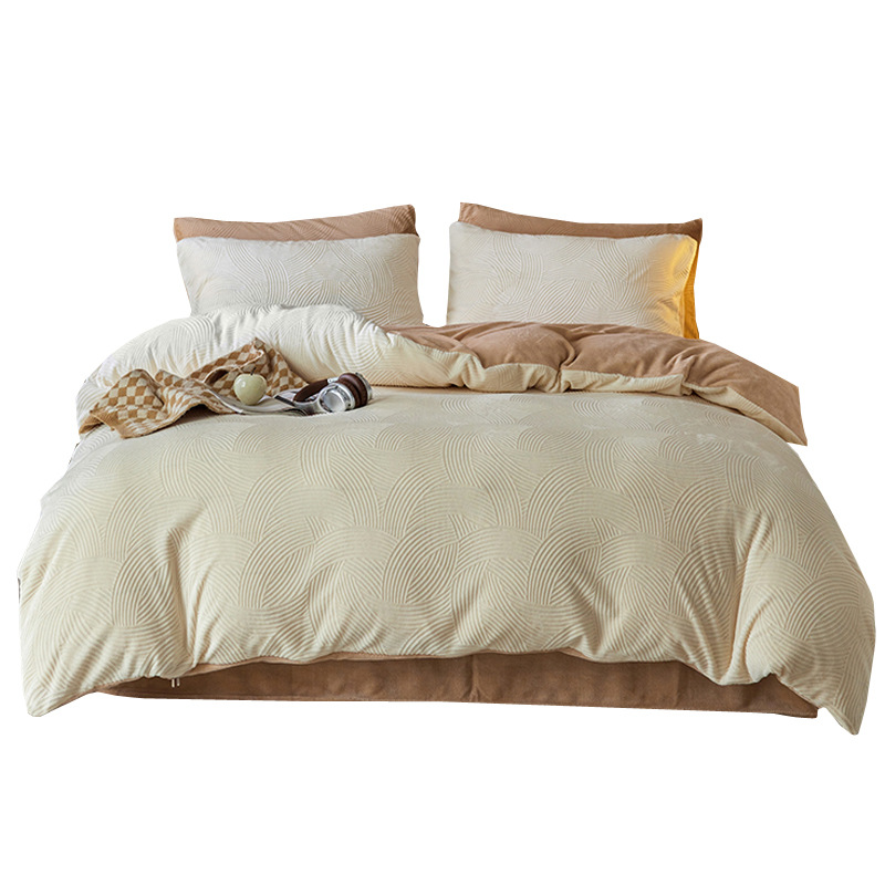 Sábanas de lana de coral de invierno y otoño esculpidas de leche de lana de cuatro piezas sábanas de lana de tres piezas