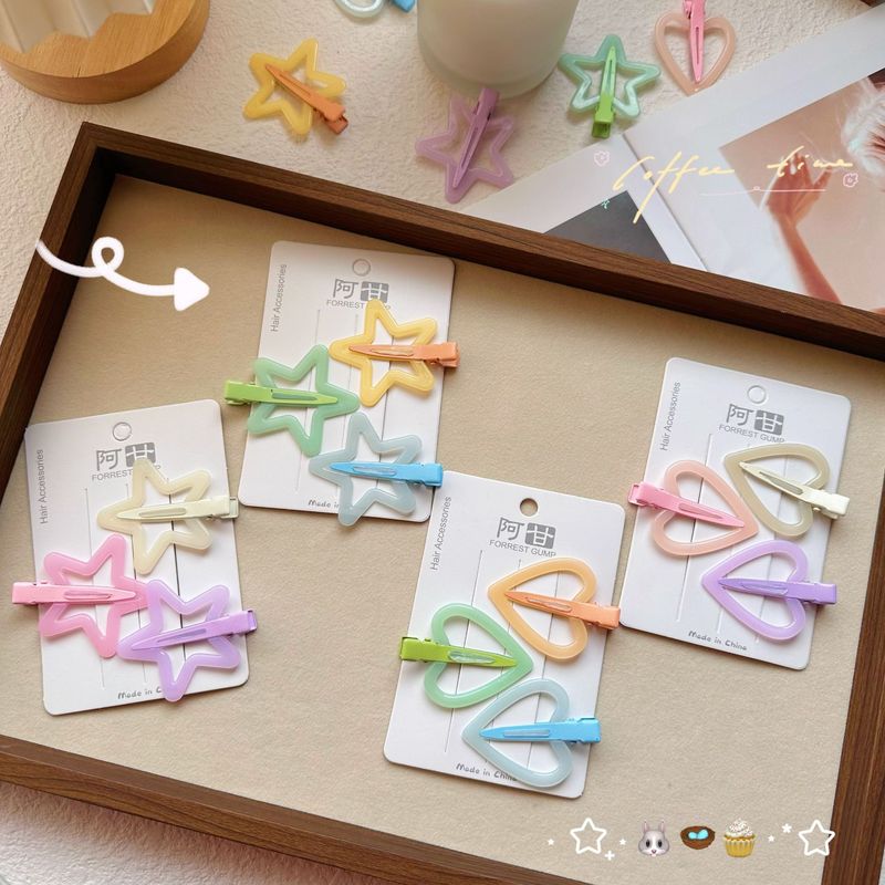 ゼリーカラー五芒星愛 y2k 甘い小さなヘアピンミニサイドクリッププラスチックシームレスクリップ女の子前髪クリップ|undefined