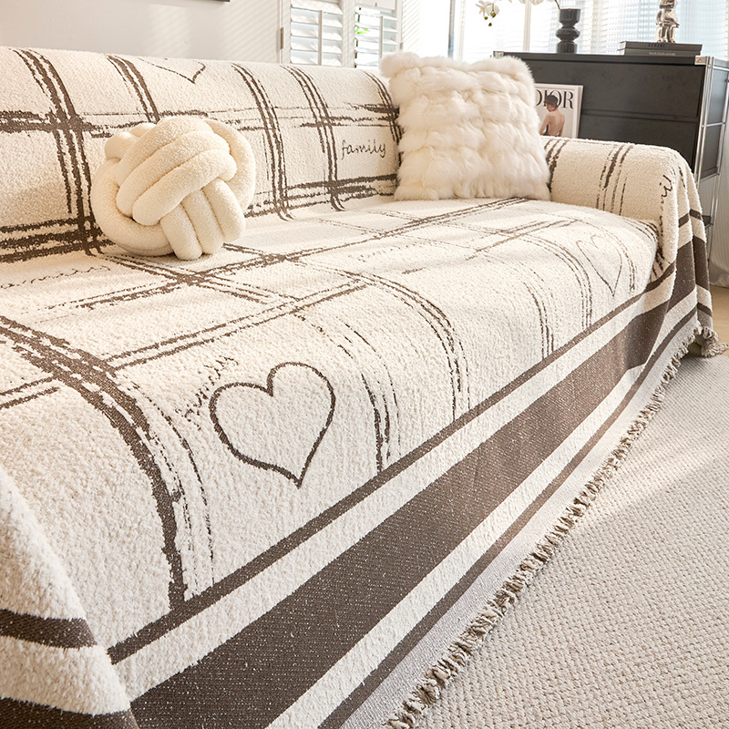 Líneas simples de cordero sofá cubierta tela de peluche toalla de sofá antideslizante anti-sucio anti-gato agarrar una pieza de cubierta completa