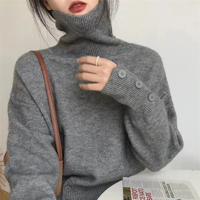 秋冬季新款慵懒风高领纯色软糯宽松显瘦套头毛衣女内搭针织上衣女|undefined