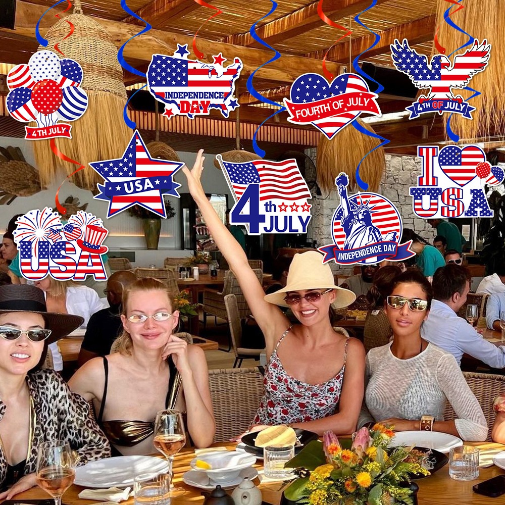 Día de la Independencia transfronterizo espiral bandera de Estados Unidos colgante espiral decoración de la atmósfera del día de la independencia